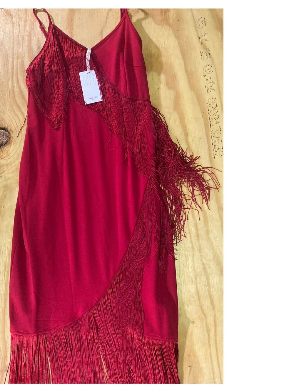 Grace Karin Fringe Dress W/ Tassels Spaghetti Strap Cocktail Dress Size M- NWT